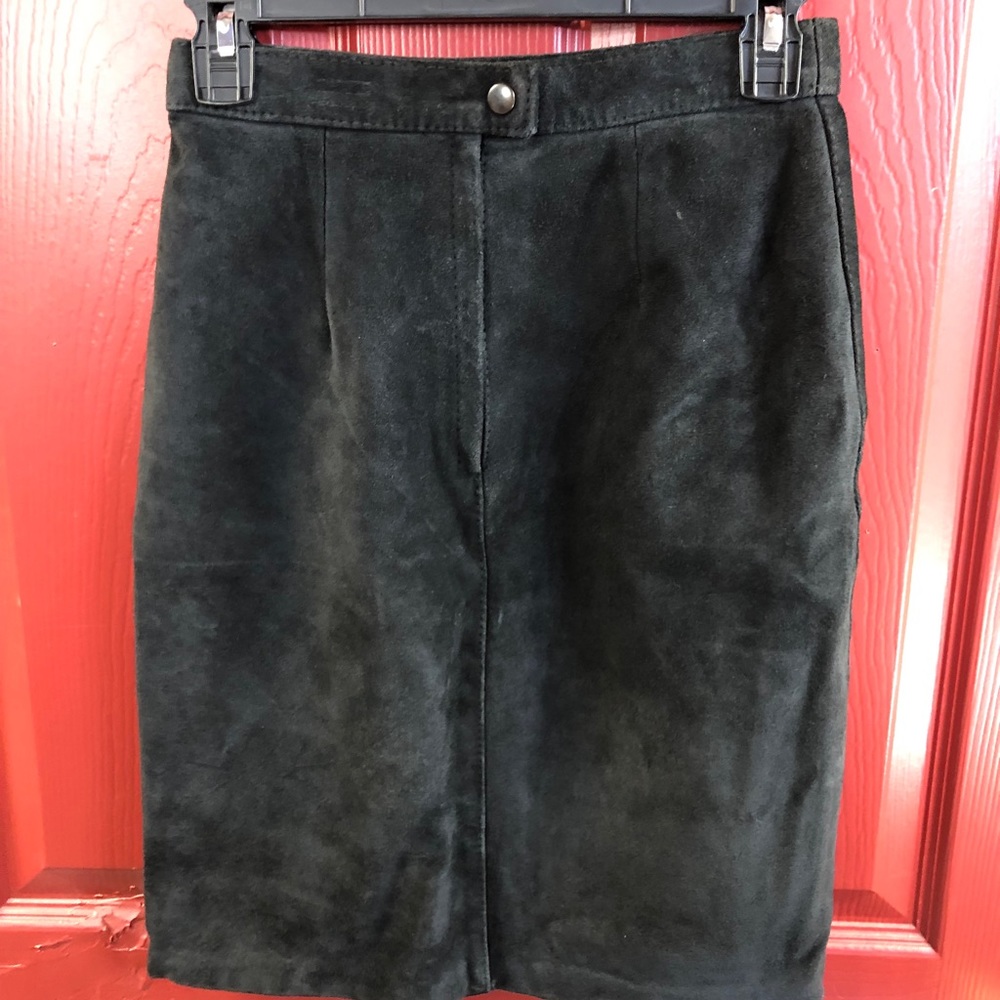 Comint Vintage Black Suede Full Grain 100% Leather Skirt Pencil Womens Size 7/8